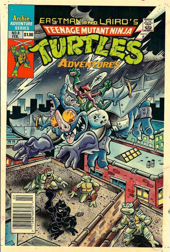 C-29755. Teenage Mutant Ninja Turtles Adventures #8 – Prueba de color original con anotaciones editoriales (Archie Comics, febrero de 1990)