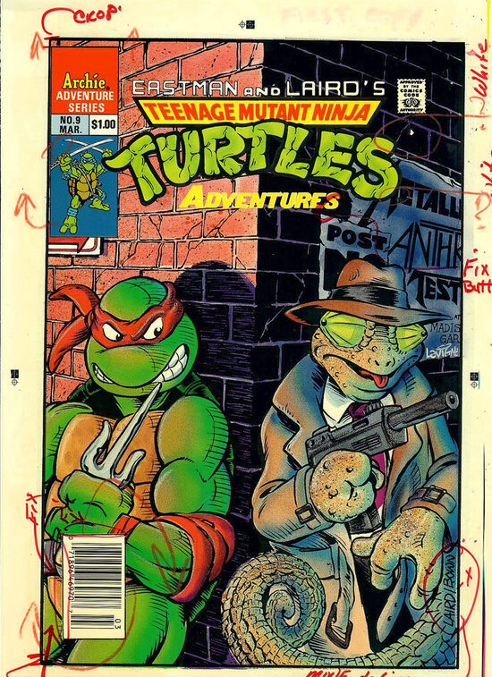 C-29756. Teenage Mutant Ninja Turtles Adventures #9 – Prueba de color original con anotaciones editoriales (Archie Comics, marzo de 1990).