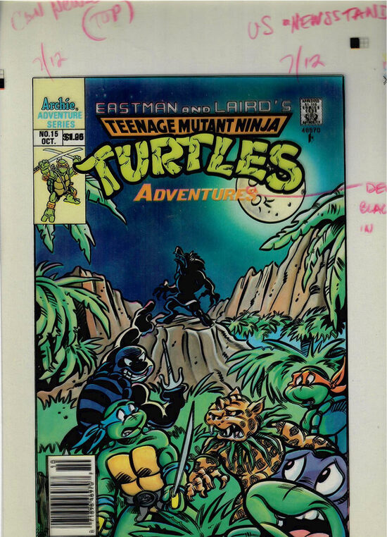 C-29765. Teenage Mutant Ninja Turtles Adventures #15 – Película de separación de color CMYK de producción (Archie, 1991)