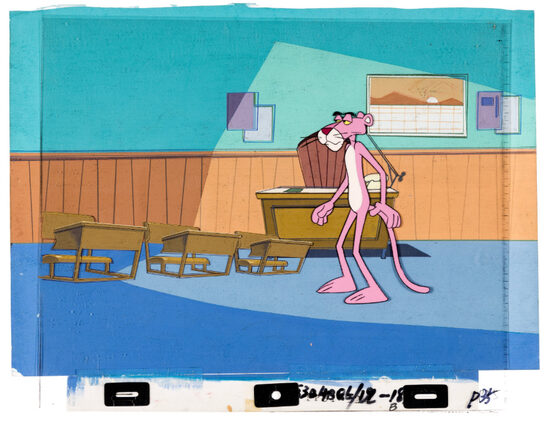 C-29779. The Pink Panther – Production Cel con dibujo de animación y fondo de producción (MGM, c. 1993–1995)