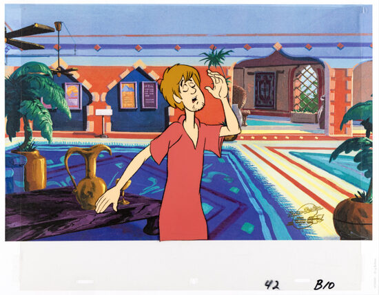 C-29784. The 13 Ghosts of Scooby-Doo – “Reflections in a Ghoulish Eye” Shaggy Production Cel (Hanna-Barbera, 1985)