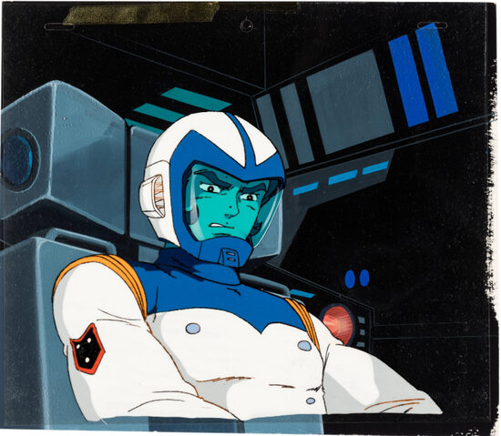 C-29821. Voltron / Escuadrón de Vehículos – Cel de Producción de Jeff (Aki Manabu) con Fondo de Producción y Dibujo de Animación, Grupo de 3 (Toei Animation, c. 1981–82)
