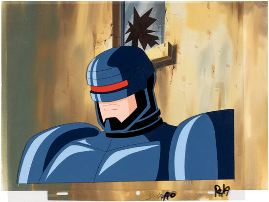 C-29833. RoboCop: The Animated Series – Cel de Producción de Alex Murphy con Fondo de Producción (Marvel, 1988)