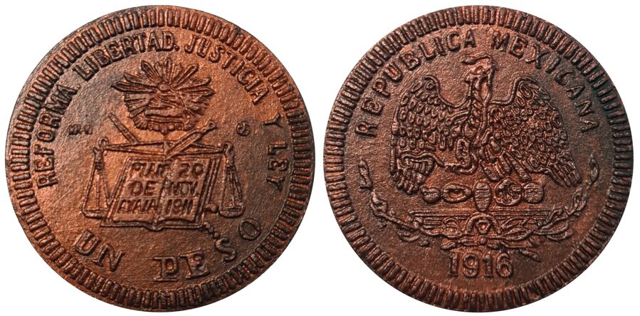 Medalla No 10: "1 Peso 1916, Atlihuayan, Morelos" GB-286