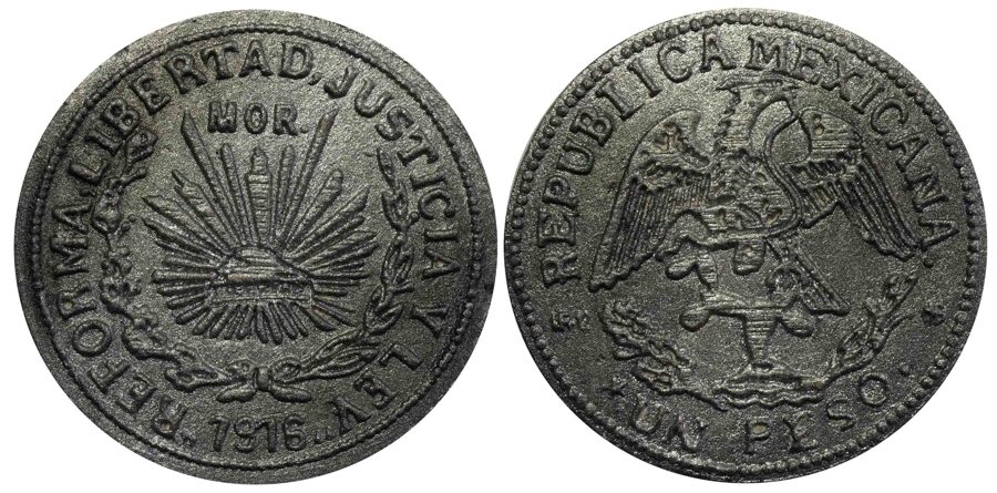 Medalla No 12: "1 Peso 1916, Atlihuayan, Morelos GB 287"