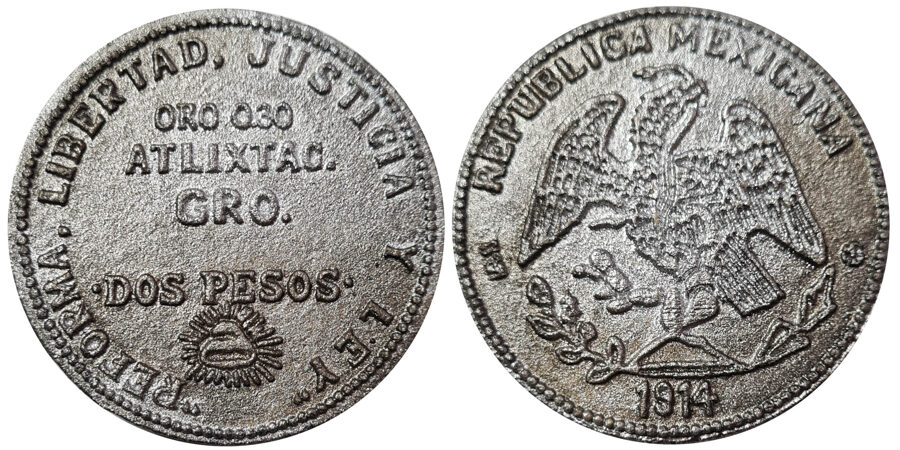 Medalla No 13. "2 Pesos 1914, Atlixtac, Gro" GB-146.5