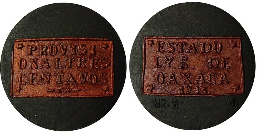 AGOTADO!!! Medalla No 16: "3 Centavos 1915, PROVISI" Oaxaca GB-291