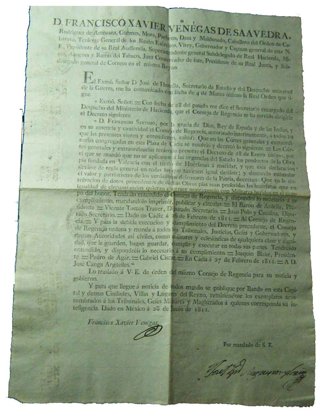 Rubrica De Francisco Xavier Venegas Virrey De La Nueva España  Con Cuatro Sellos Reales En La Cara Posterior1811 (Id: 1725)