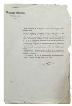 Rubrica Del Ministro Manuel Doblado, Decreto De Juarez En 1862 (Id: 1750)