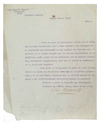 Carta Dirigida A Manuel Garcia Vigil 1920 Gobernador De Oaxaca (Id: 1793)
