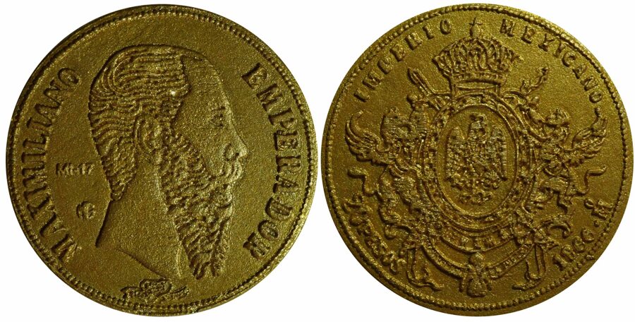 Medalla No 17: “20 Peso Mo 1866” Oro. KM-389