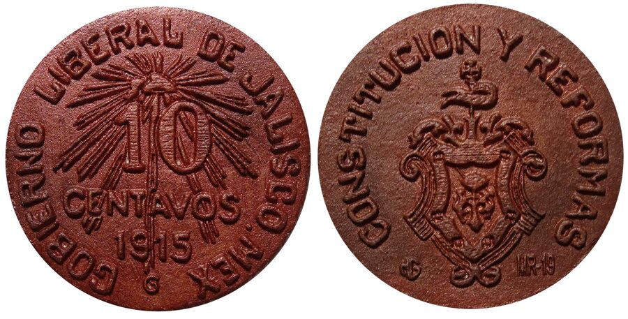 Medalla No 19. "10 Centavos 1915, Guadalajara" GB-243