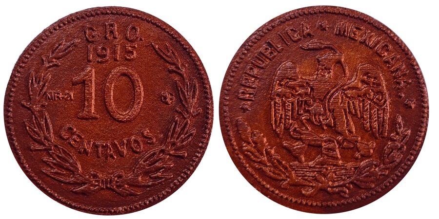 Medalla No 20. "10 Centavos 1915 TRES ESTRELLAS" GRO A-GO-108