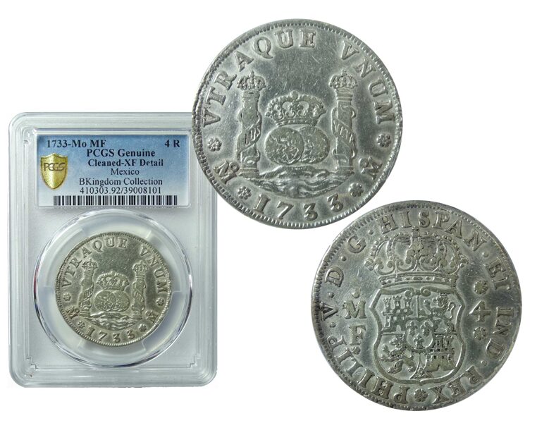 4 Reales 1733, Certificada Pcgs Xf Limpiado, Ex Bkingdom Collection (Id: 25387)