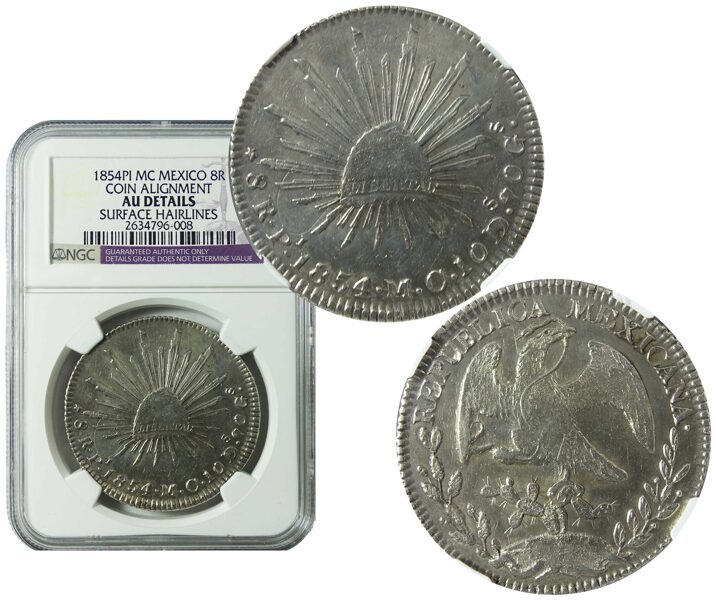 8 Reales Pi 1854 Mc, Certificada Ngc Au Hairlines Eje De Moneda. (Id: 25403)