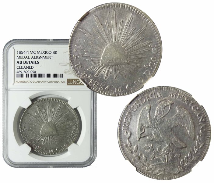 8 Reales Pi 1854 Mc, Certificada Ngc Au Limpiada. (Id: 25404)