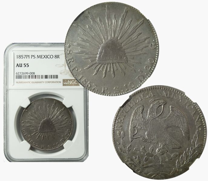 8 Reales Pi 1857 Ps, Certificada Ngc Au55 (Id: 25406)