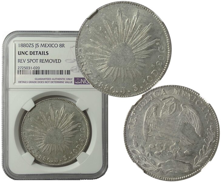 8 Reales Zs 1880 Js, Certificada Ngc Unc Spot Removed (Id: 25408)