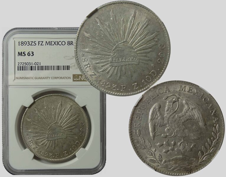 8 Reales Zs 1893 Fz, Preciosa, Certificada Ngc Ms 63 (Id: 25409)