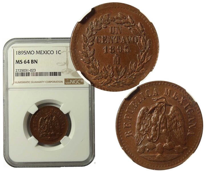 1 Centavo Mo 1895, Certificada Ngc Ms 64 Bn, Error Exceso De Metal Aparentando Pico Largo, No Catalogado Por Meyer (Id: 25414)