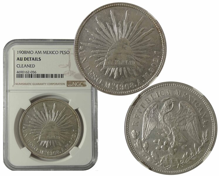 1 Peso Mo 1908 Am, Certificada Ngc Au Datails Cleaned (Id: 25418)