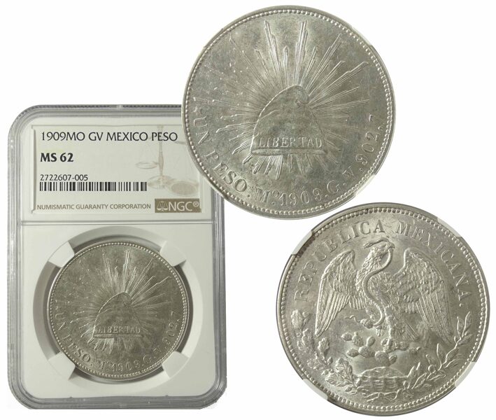 1 Peso Mo 1909 Gv, Peso Fuerte, Certificada Ngc Ms62 Atractiva (Id: 25420)