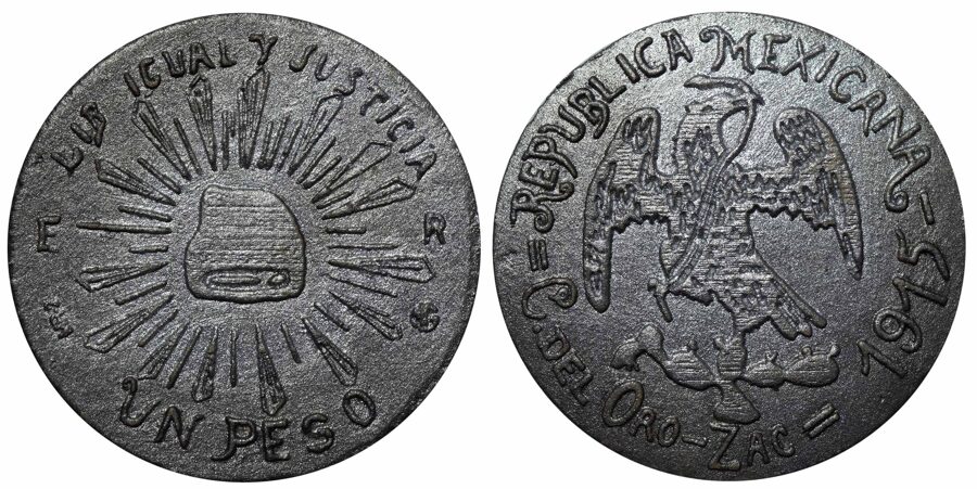 Medalla No 2: "1 Peso 1915, Concepción del Oro, Zacatecas. A-Zs1"