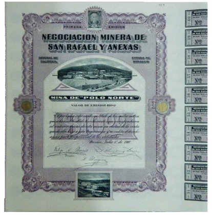 Bono A. Minera De San Rafael Y Anexas De 1910 -Rojo (Id: 364)