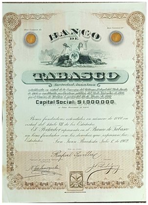 Acción Banco De Tabasco 100 Pesos. Bono Fundador (Id: 6891)