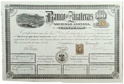 Banco De Zacatecas 100 Pesos Gris (Id: 6893)