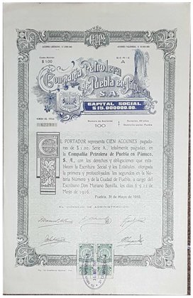 Acción Compañía Petolera De Puebla En Panuco (Id: 7634)