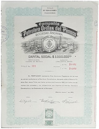 Acción Compañía Petrolera Orillas De Pánuco, Azul (Id: 7701)