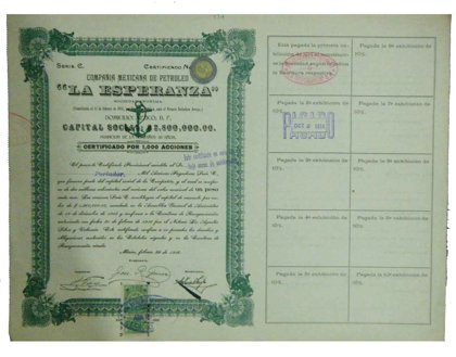 Acción Compañía Mexicana De Petroleo La Esperanza -Verde (Id: 821)