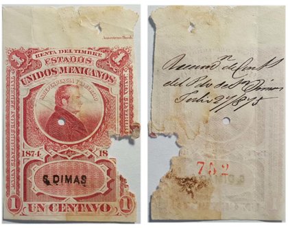 1 Centavo San Dimas Durango, Renta Del Timbre, Estados Unidos Mexicanos 1874-1875 (Id: 8648)
