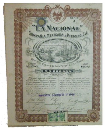 Bono Compañía De Petroleo La Nacional De San Luis Potosi De 10, Café (Id: 874)