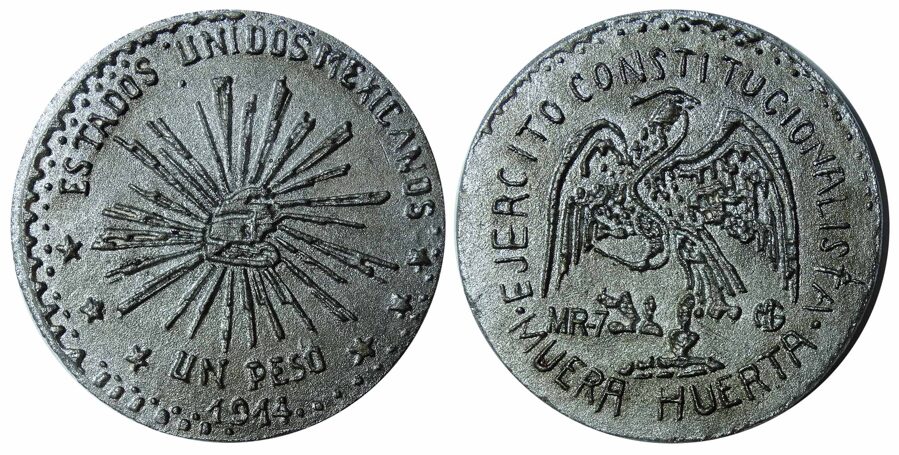 Medalla No 7: ""1 Peso 1914, Muera Huerta, 6 estrellas" GB-84